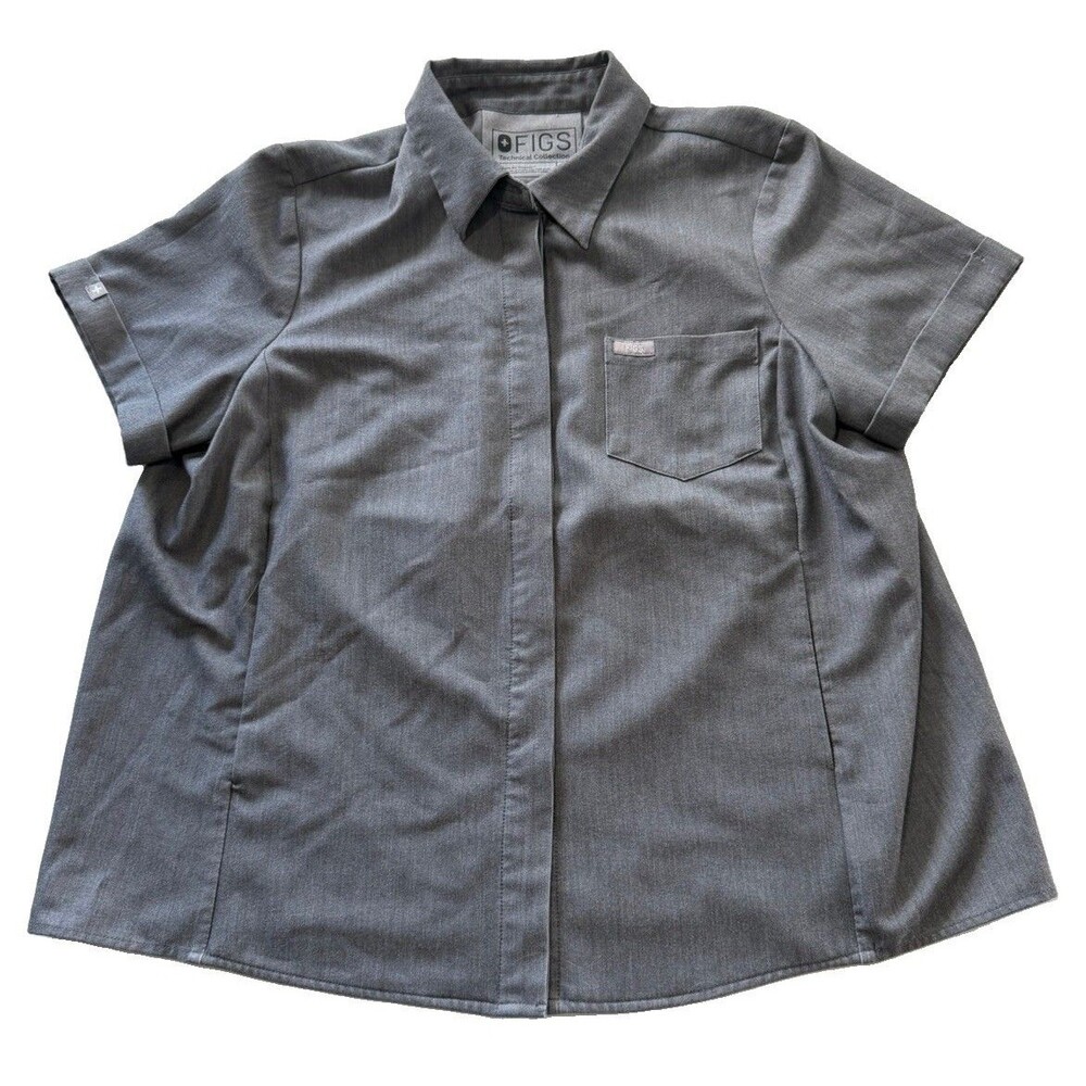 Figs Scrub Top Women's Medium Gray Pilar Button Down Collared Shirt